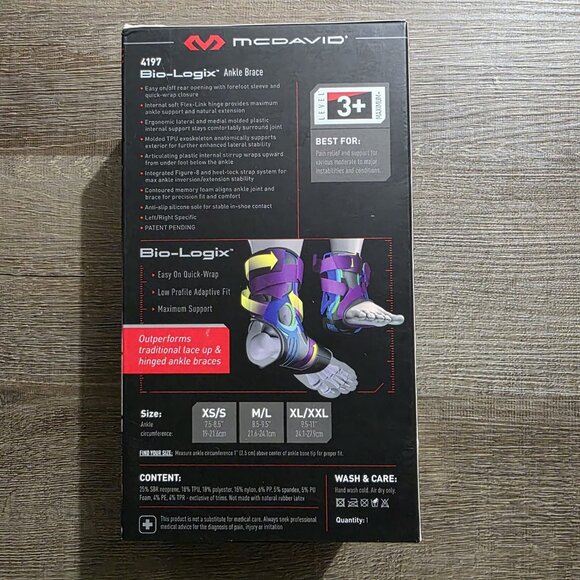McDavid Elite Bio-Logix Ankle Brace 4197 XS/S Left Foot Black – Open Box - Picture 2 of 13